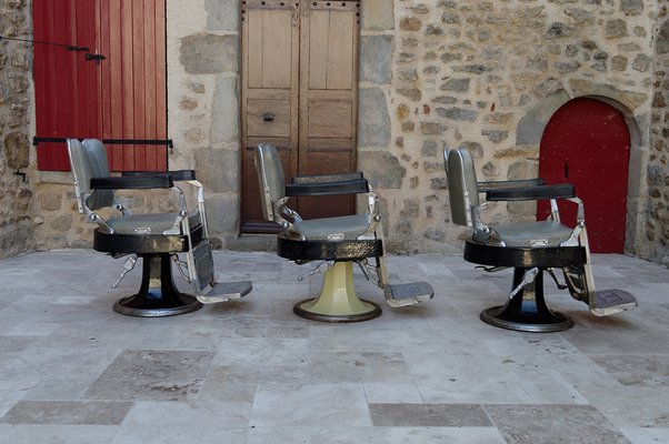 French Art Deco Barber Chairs, 1940, Set of 3-XNH-1804650