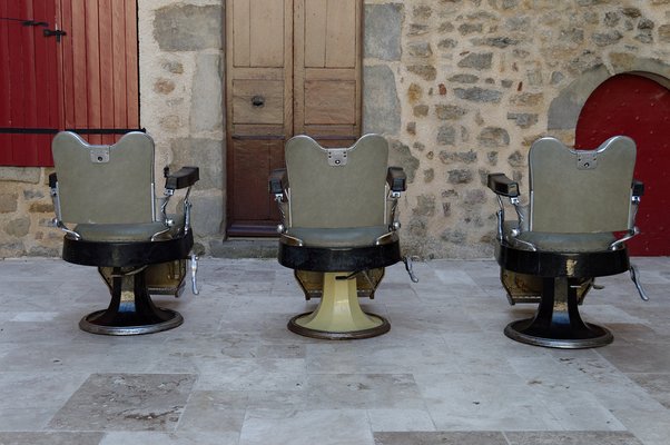 French Art Deco Barber Chairs, 1940, Set of 3-XNH-1804650