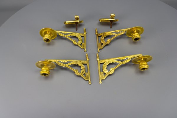 French Art Deco Brass Twin Arm Piano Candlestick Wall Lights by L. Pinet, 1930s, Set of 2-KEG-1717712