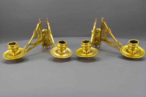 French Art Deco Brass Twin Arm Piano Candlestick Wall Lights by L. Pinet, 1930s, Set of 2-KEG-1717712