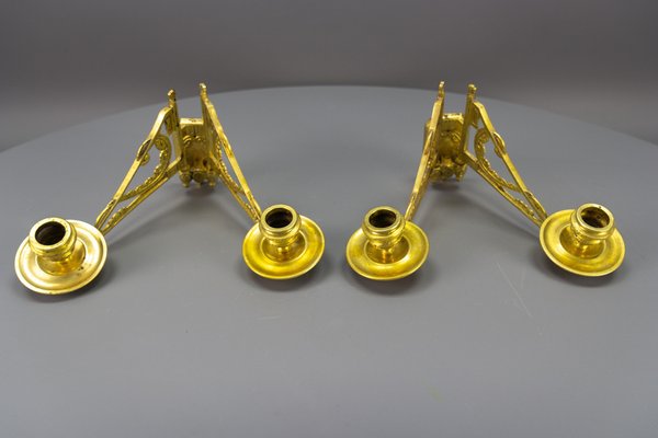 French Art Deco Brass Twin Arm Piano Candlestick Wall Lights by L. Pinet, 1930s, Set of 2-KEG-1717712