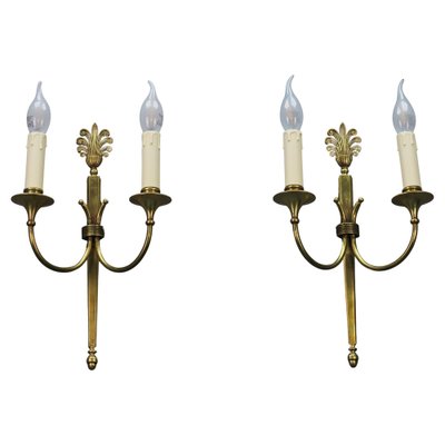 French Art Deco Brass Twin-Arm Sconces, 1930, Set of 2-KEG-1769402