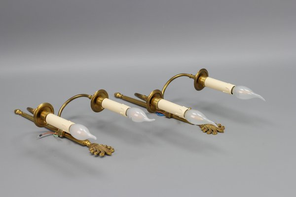 French Art Deco Brass Twin-Arm Sconces, 1930, Set of 2-KEG-1769401