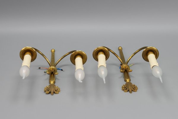 French Art Deco Brass Twin-Arm Sconces, 1930, Set of 2-KEG-1769401