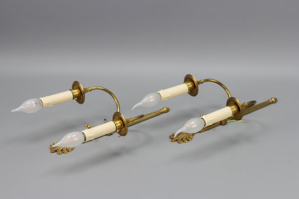 French Art Deco Brass Twin-Arm Sconces, 1930, Set of 2-KEG-1769401