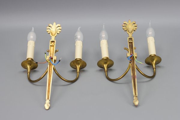 French Art Deco Brass Twin-Arm Sconces, 1930, Set of 2-KEG-1769401