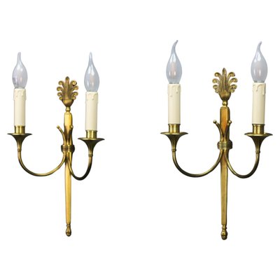 French Art Deco Brass Twin-Arm Sconces, 1930, Set of 2-KEG-1769401