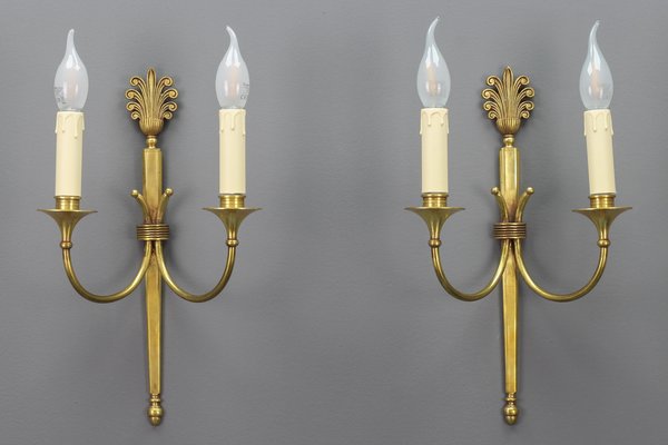 French Art Deco Brass Twin-Arm Sconces, 1930, Set of 2-KEG-1769402