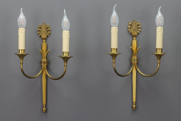 French Art Deco Brass Twin-Arm Sconces, 1930, Set of 2-KEG-1769401