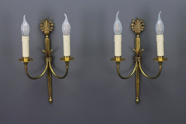 French Art Deco Brass Twin-Arm Sconces, 1930, Set of 2-KEG-1769402