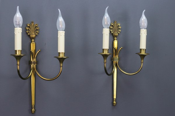 French Art Deco Brass Twin-Arm Sconces, 1930, Set of 2-KEG-1769401