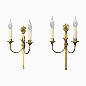 French Art Deco Brass Twin-Arm Sconces, 1930, Set of 2-KEG-1769401