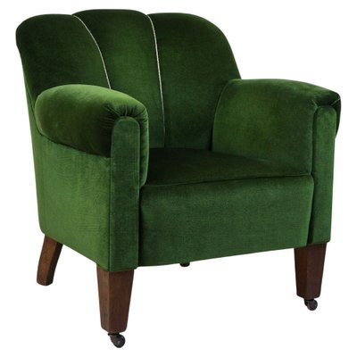 French Art Deco Club Chair in Green Velvet, 1940-TQA-1419286