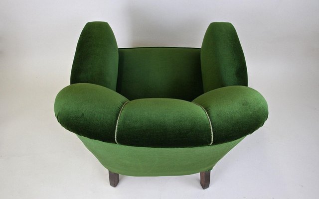 French Art Deco Club Chair in Green Velvet, 1940-TQA-1419286