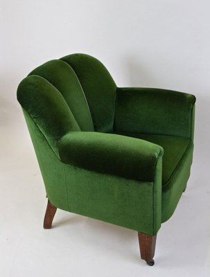 French Art Deco Club Chair in Green Velvet, 1940-TQA-1419286