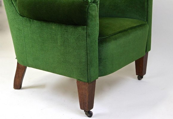 French Art Deco Club Chair in Green Velvet, 1940-TQA-1419286