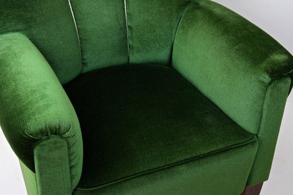 French Art Deco Club Chair in Green Velvet, 1940-TQA-1419286