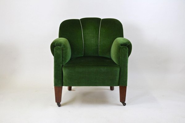 French Art Deco Club Chair in Green Velvet, 1940-TQA-1419286