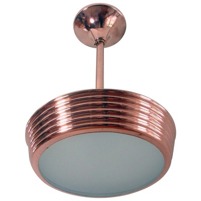 French Art Deco Copper and Satin Glass Flush Mount Pendant, 1930s-OE-897921