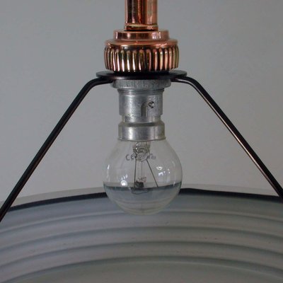 French Art Deco Copper and Satin Glass Flush Mount Pendant, 1930s-OE-897921