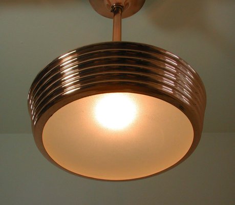 French Art Deco Copper and Satin Glass Flush Mount Pendant, 1930s-OE-897921