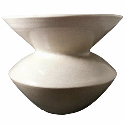 French Art Deco Craquelé White Ceramic Vase, 1970s-QRS-1821789