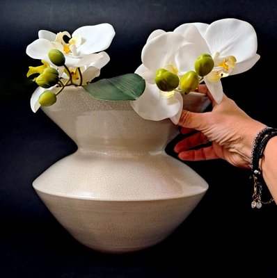 French Art Deco Craquelé White Ceramic Vase, 1970s-QRS-1821789