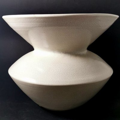 French Art Deco Craquelé White Ceramic Vase, 1970s-QRS-1821789