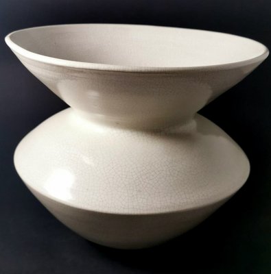 French Art Deco Craquelé White Ceramic Vase, 1970s-QRS-1821789