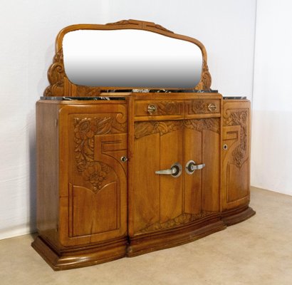 French Art Deco Credenza with Marble Top, 1930s-RIU-723125