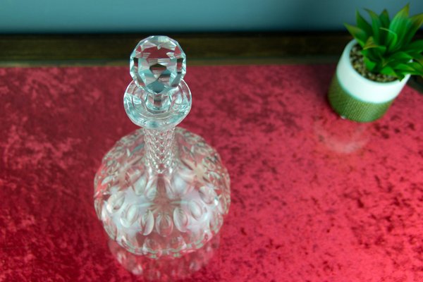 French Art Deco Crystal Carafe with Olive Cut Pattern, 1920s-KEG-1086498