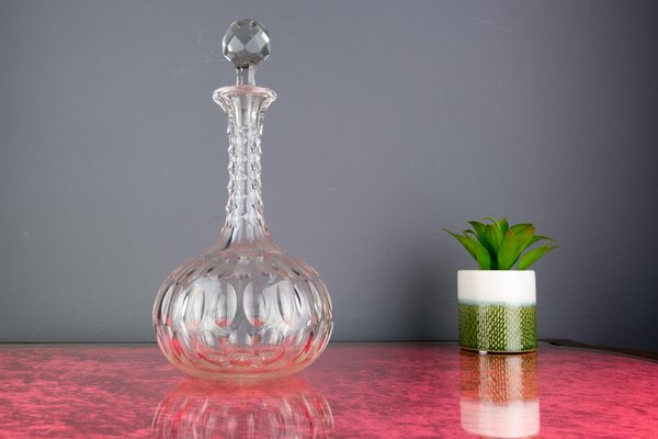 French Art Deco Crystal Carafe with Olive Cut Pattern, 1920s-KEG-1086498