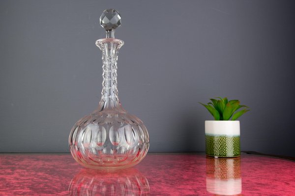 French Art Deco Crystal Carafe with Olive Cut Pattern, 1920s-KEG-1086498