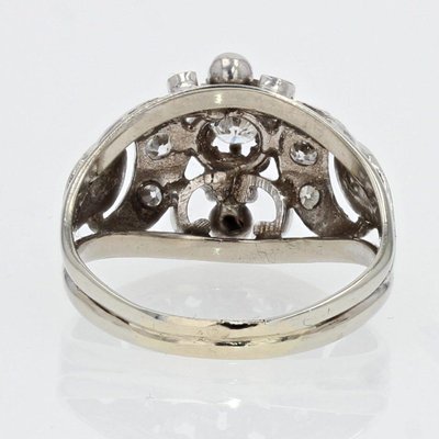 French Art Deco Diamond & 18 Karat White Gold Dome Ring, 1930s-OLU-1118185