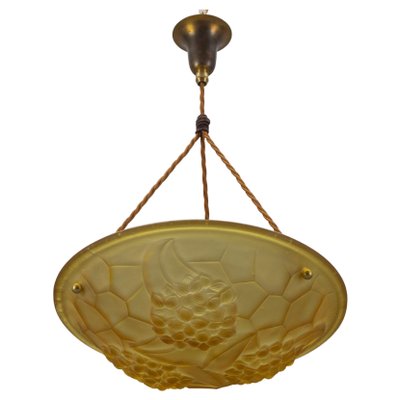 French Art Deco Frosted Amber Colored Pendant Light from ROS, 1930s-KEG-1134807