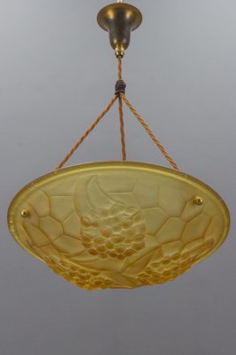 French Art Deco Frosted Amber Colored Pendant Light from ROS, 1930s-KEG-1134807