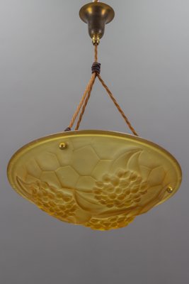 French Art Deco Frosted Amber Colored Pendant Light from ROS, 1930s-KEG-1134807