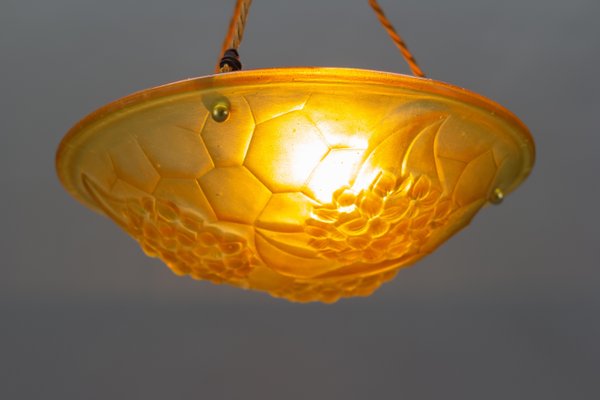 French Art Deco Frosted Amber Colored Pendant Light from ROS, 1930s-KEG-1134807