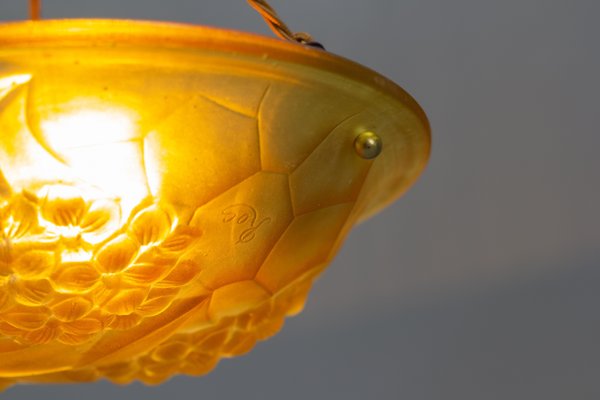 French Art Deco Frosted Amber Colored Pendant Light from ROS, 1930s-KEG-1134807