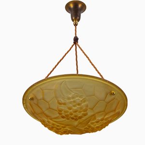 French Art Deco Frosted Amber Colored Pendant Light from ROS, 1930s-KEG-1134807