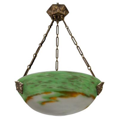 French Art Deco Green Glass Pendant Light by Muller Frères Luneville, 1920s-KEG-1752066