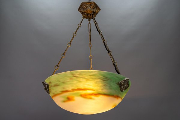 French Art Deco Green Glass Pendant Light by Muller Frères Luneville, 1920s-KEG-1752066