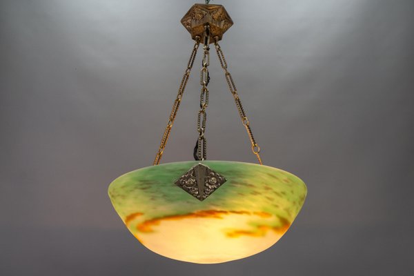 French Art Deco Green Glass Pendant Light by Muller Frères Luneville, 1920s-KEG-1752066