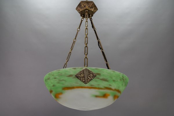 French Art Deco Green Glass Pendant Light by Muller Frères Luneville, 1920s-KEG-1752066