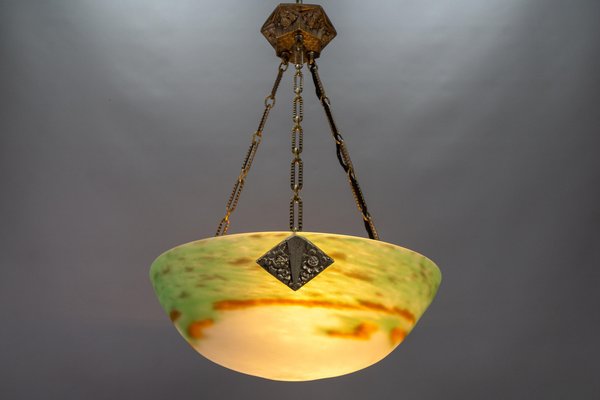 French Art Deco Green Glass Pendant Light by Muller Frères Luneville, 1920s-KEG-1752066