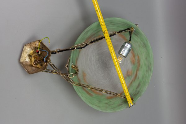 French Art Deco Green Glass Pendant Light by Muller Frères Luneville, 1920s-KEG-1752066