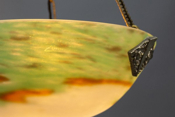 French Art Deco Green Glass Pendant Light by Muller Frères Luneville, 1920s-KEG-1752066