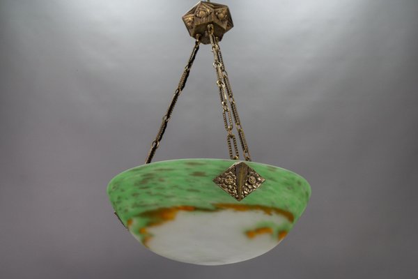 French Art Deco Green Glass Pendant Light by Muller Frères Luneville, 1920s-KEG-1752066