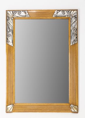 French Art Deco Mirror in Frame with Flowers Metal and Pine, 1930-RIU-1285350