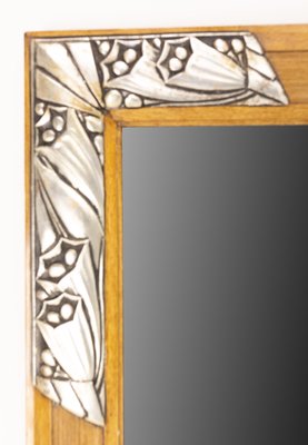 French Art Deco Mirror in Frame with Flowers Metal and Pine, 1930-RIU-1285350